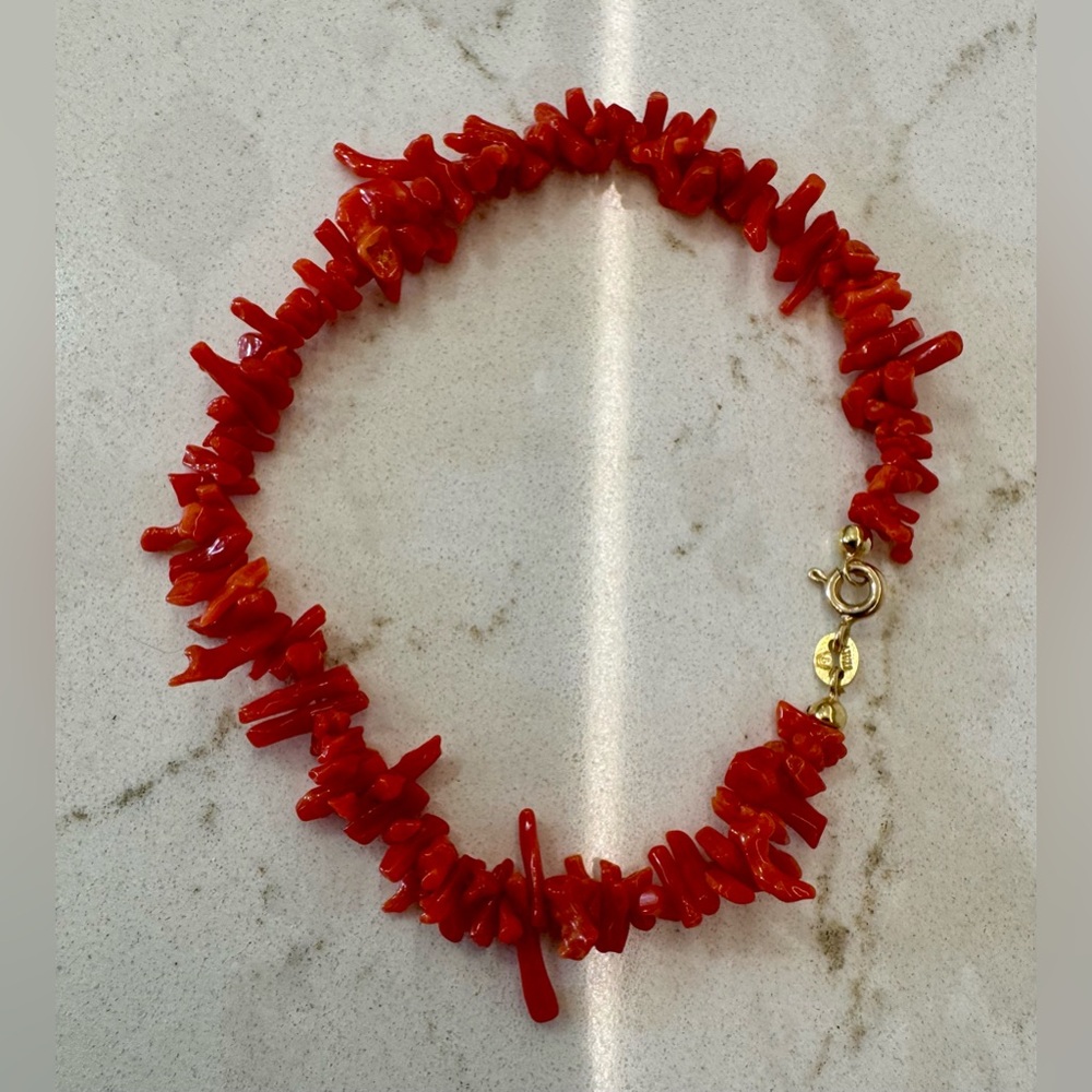 Bel Oro Italy 14K Gold (585) & Red Coral Nugget Bracelet 🌺 Vintage - Picture 2 of 6